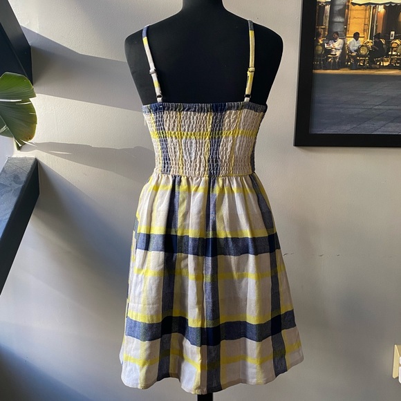 Yellow Navy Plaid Sun Dress Size XS /S - Picture 4 of 6